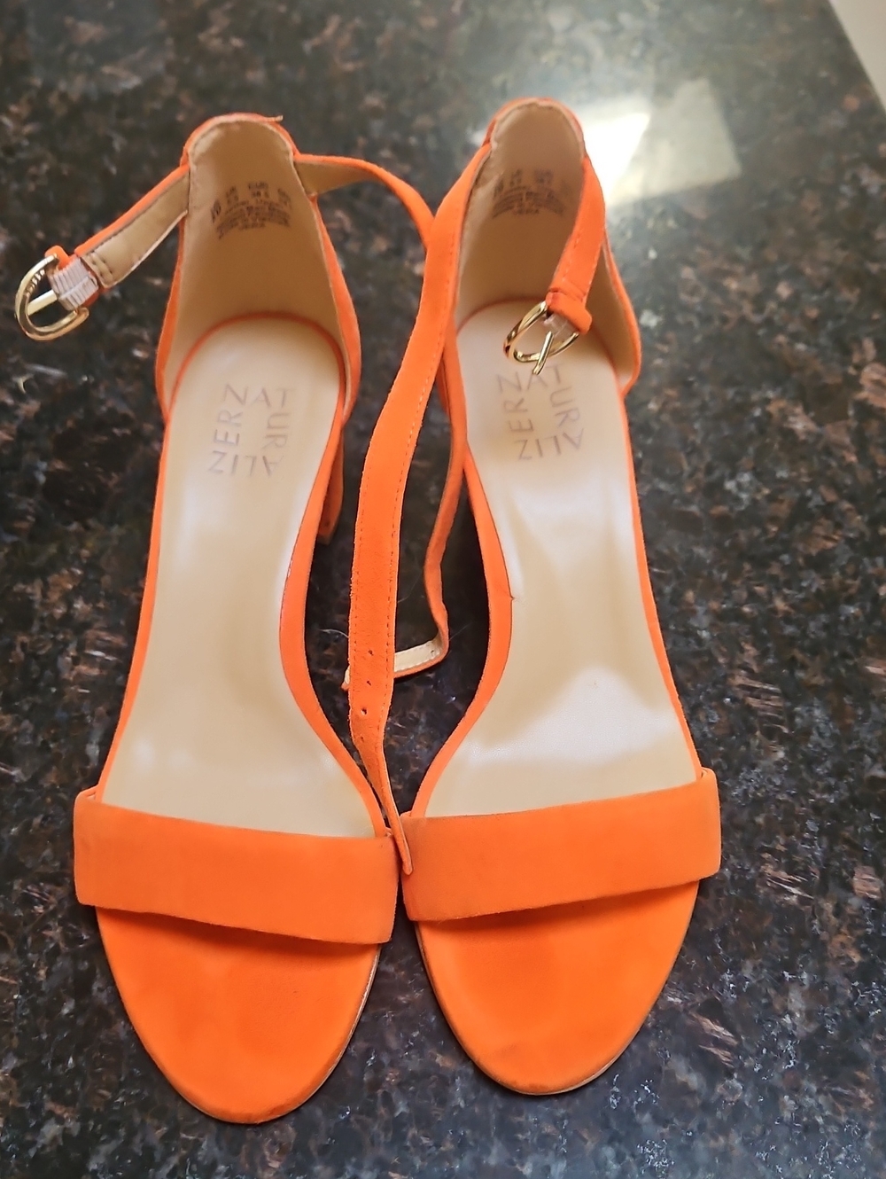 Naturalizer Orange Suede Ankle Strap Heels